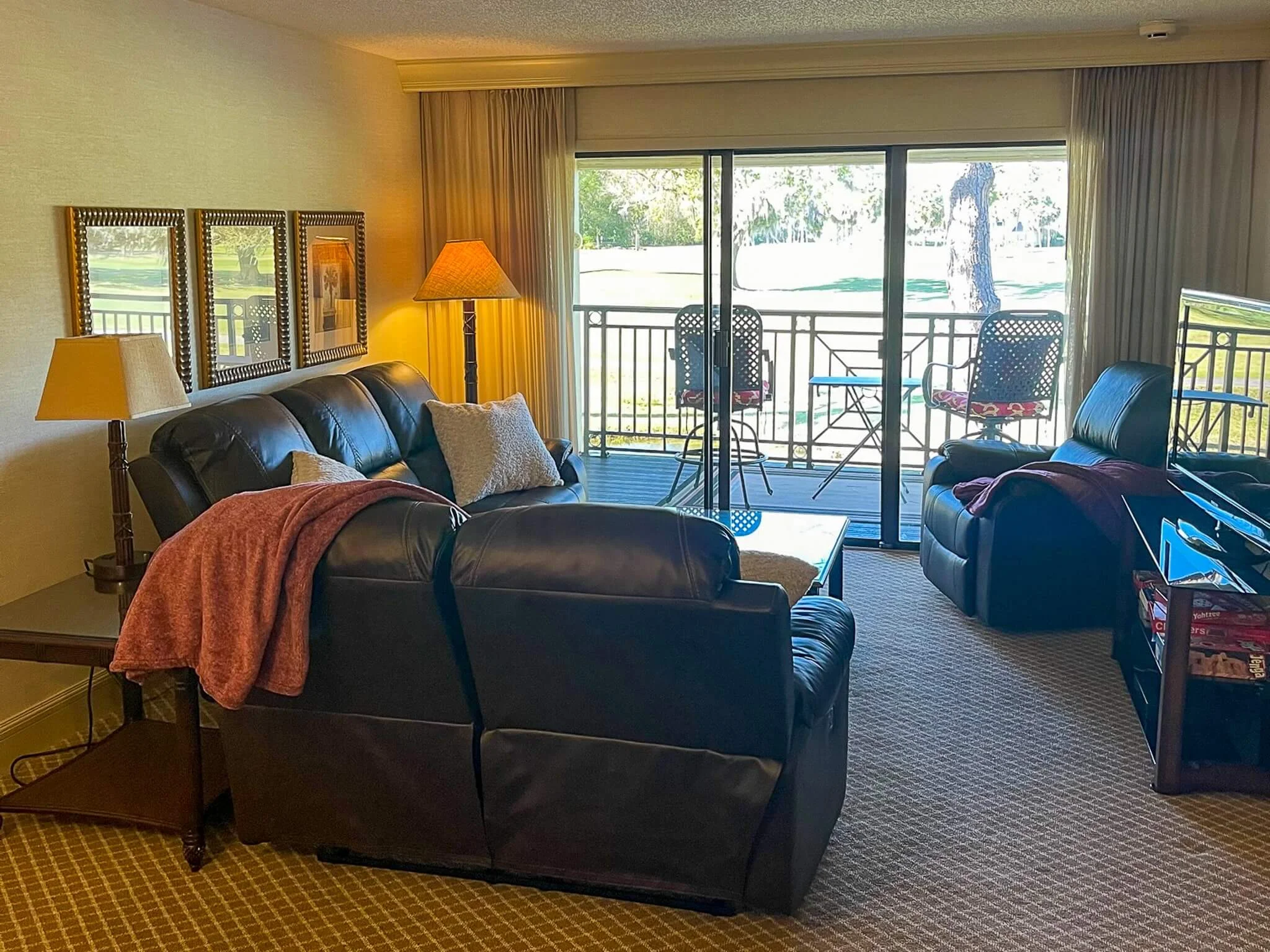 The living area and porch of luxury Vacation Rentals in the Tampa Bay Area